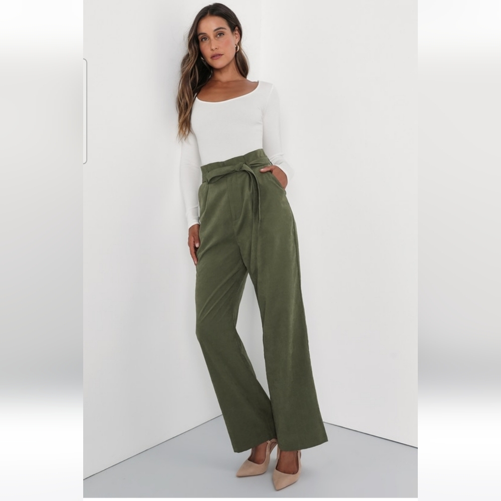Lulu's timeless aura olive green high waisted wide leg pants